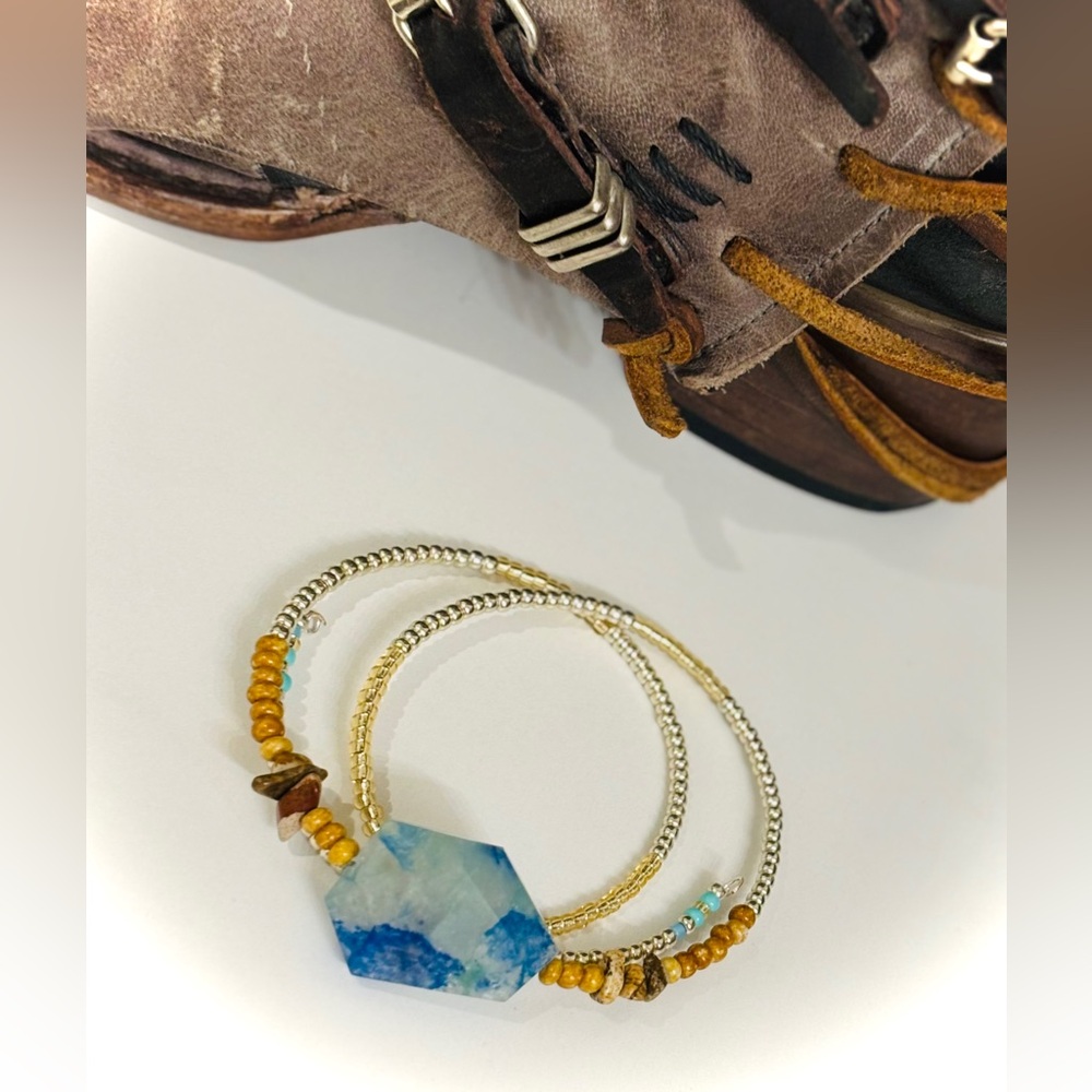 🆕 Harmony + 3rd Eye + Heart + Throat Chakra Gem Stone Wrap Bracelet, Choker OOAK